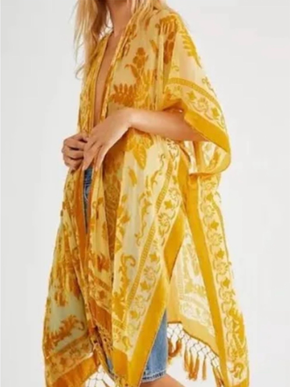Yellow Printed Boho Kimono Wrap free people